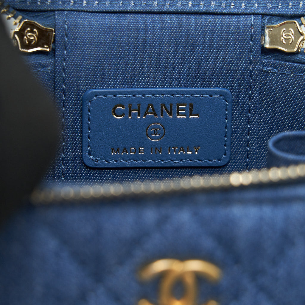 CHANEL 22C PEARL CRUSH DENIM MINI VANITY WITH CHAIN