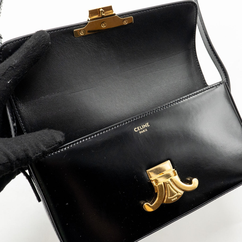 CELINE TRIOMPHE SHOULDER BAG SHINY CALFSKIN BLACK GHW