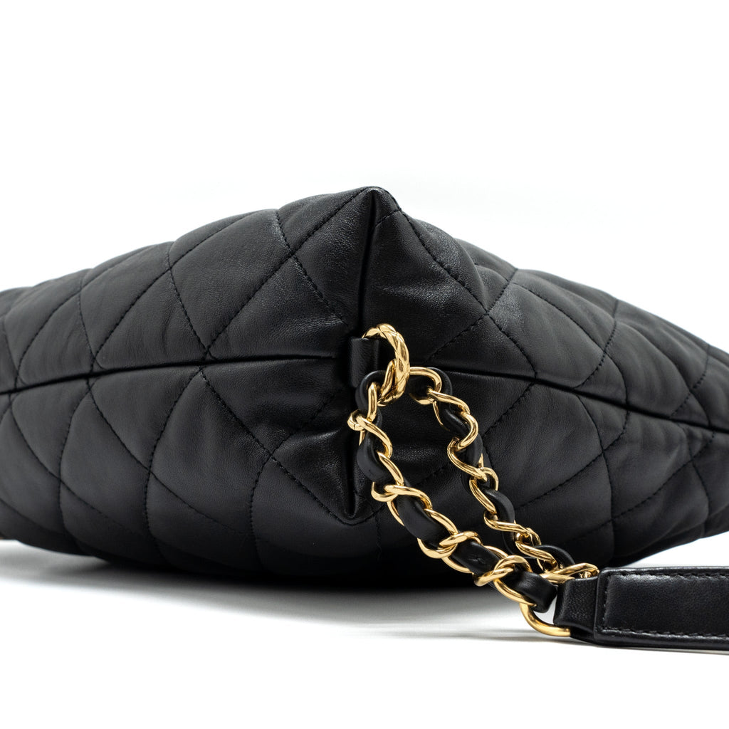 CHANEL 22B HOBO BAG LAMBSKIN BLACK BRUSHED GHW (MICROCHIP)