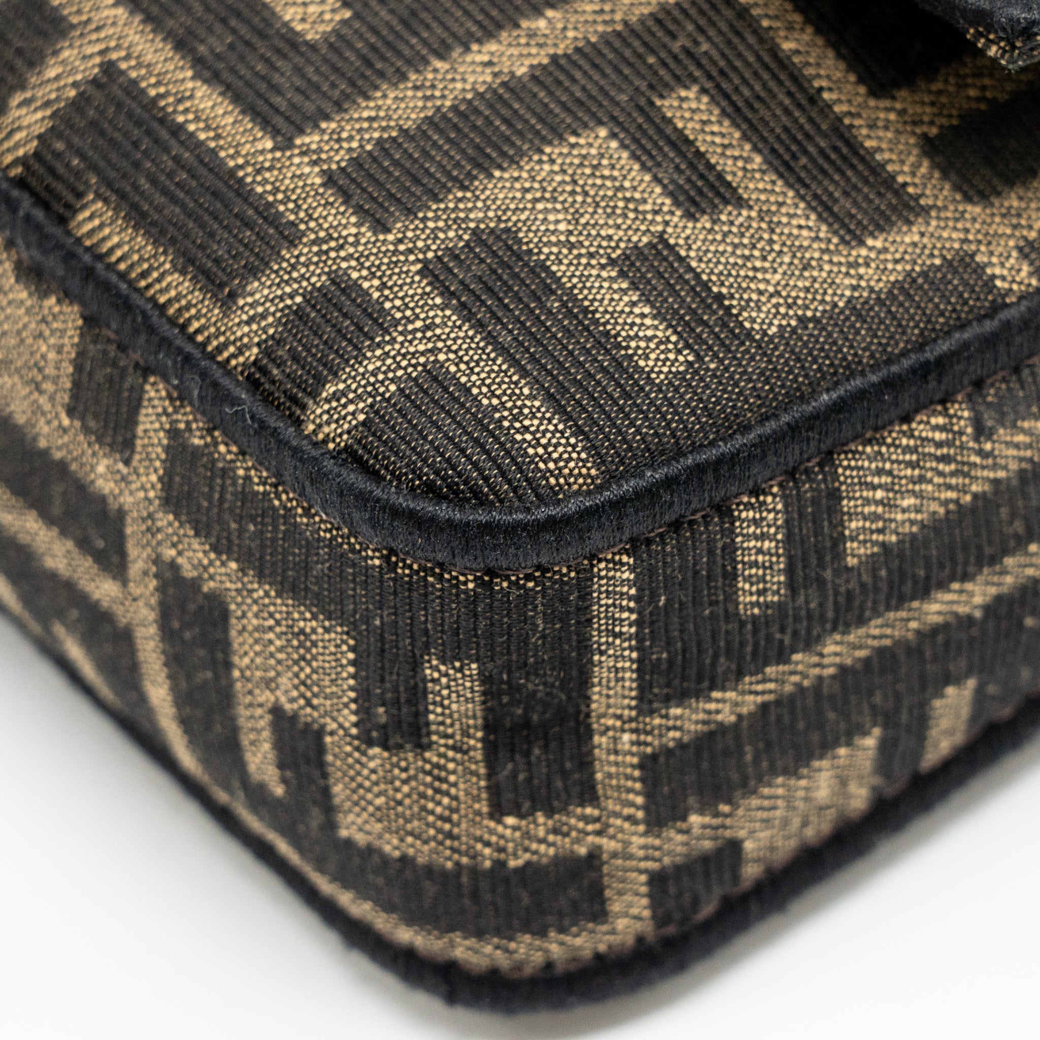 FENDI MINI BAGUETTE FF JACQUARD CANVAS BROWN GHW
