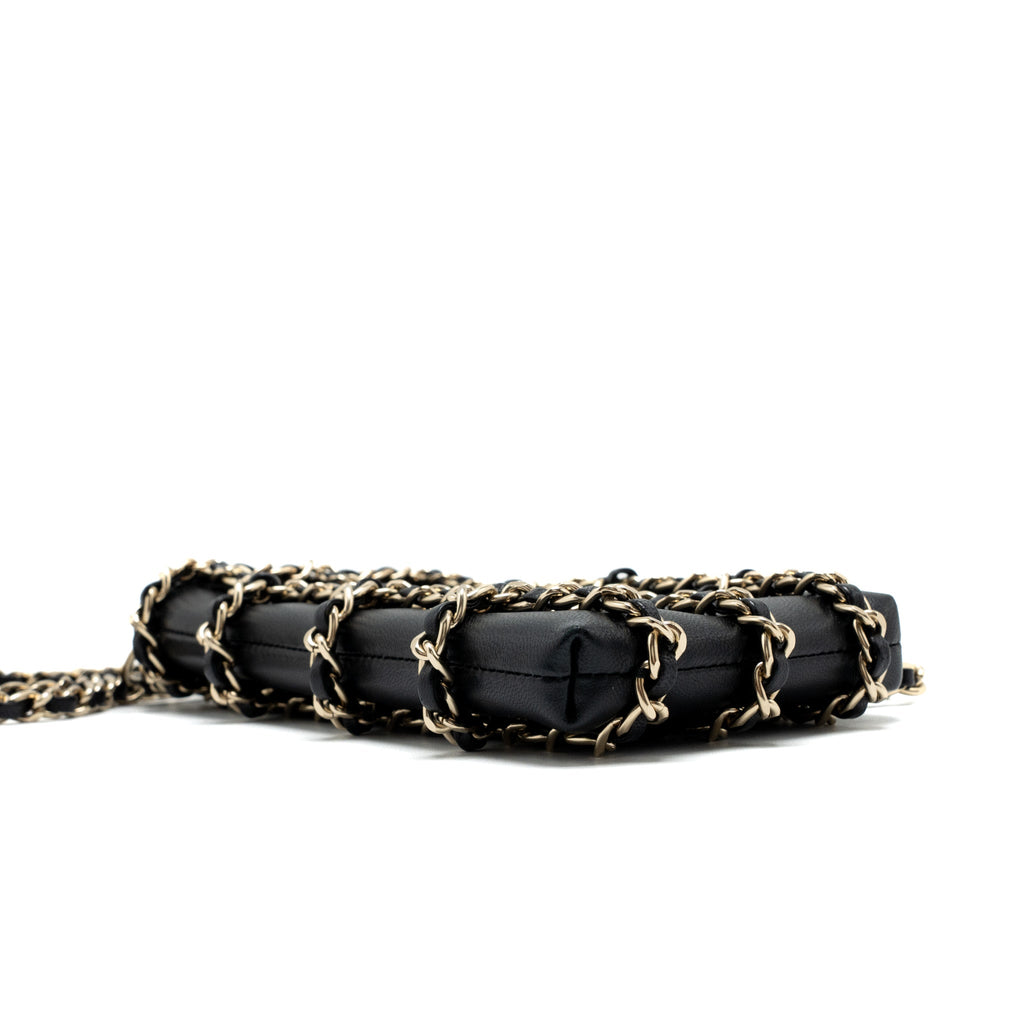 CHANEL GOLD CLUTH O CHAIN VERTICAL PHONE HOLDER LAMBSKIN BLACK GHW