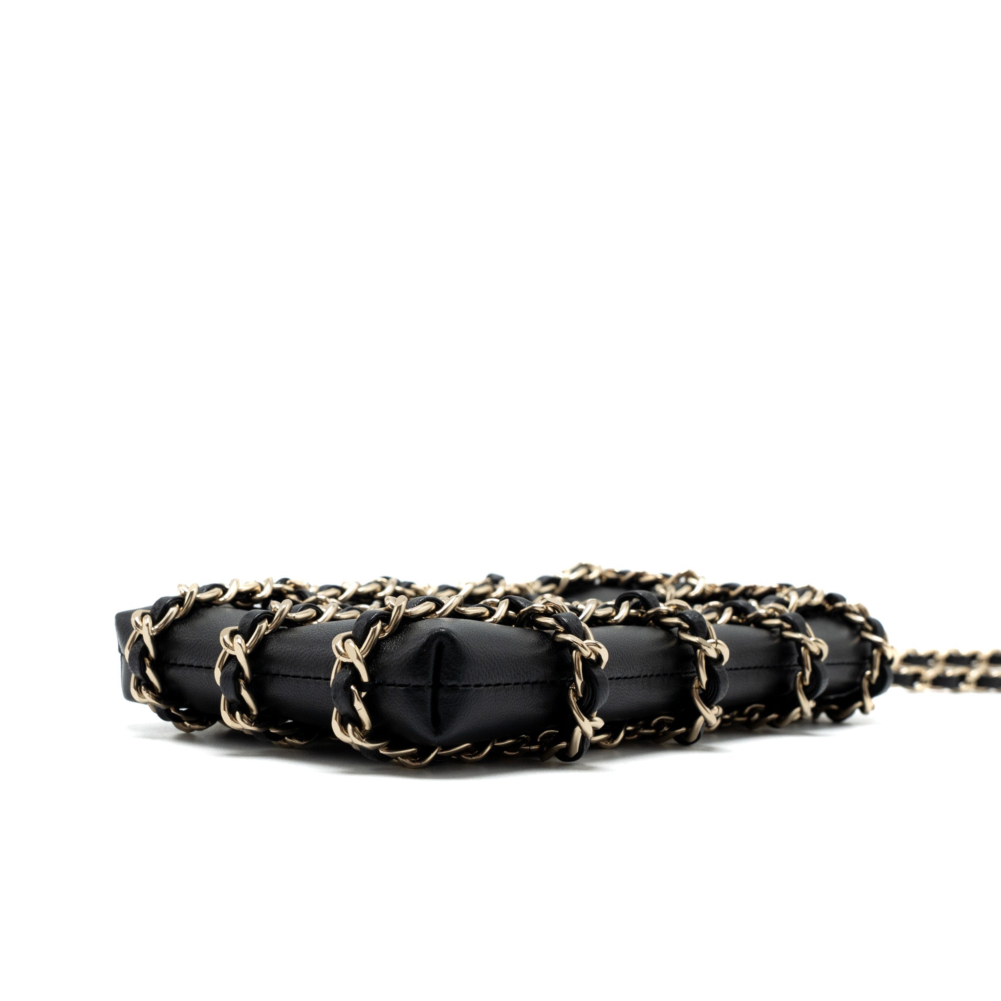 CHANEL GOLD CLUTH O CHAIN VERTICAL PHONE HOLDER LAMBSKIN BLACK GHW