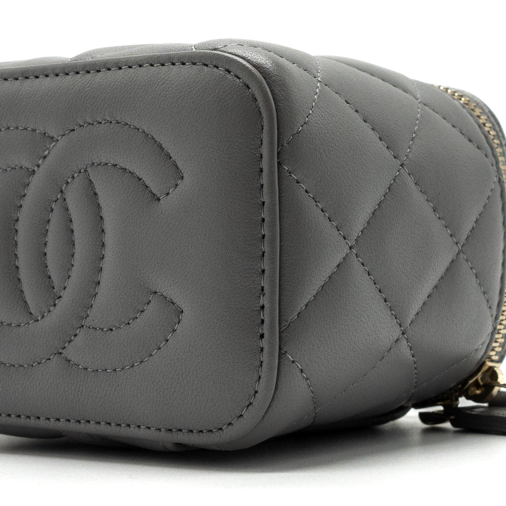 CHANEL TOP HANDLE MINI VANITY CASE LAMBSKIN GREY GHW(MICROCHIP)
