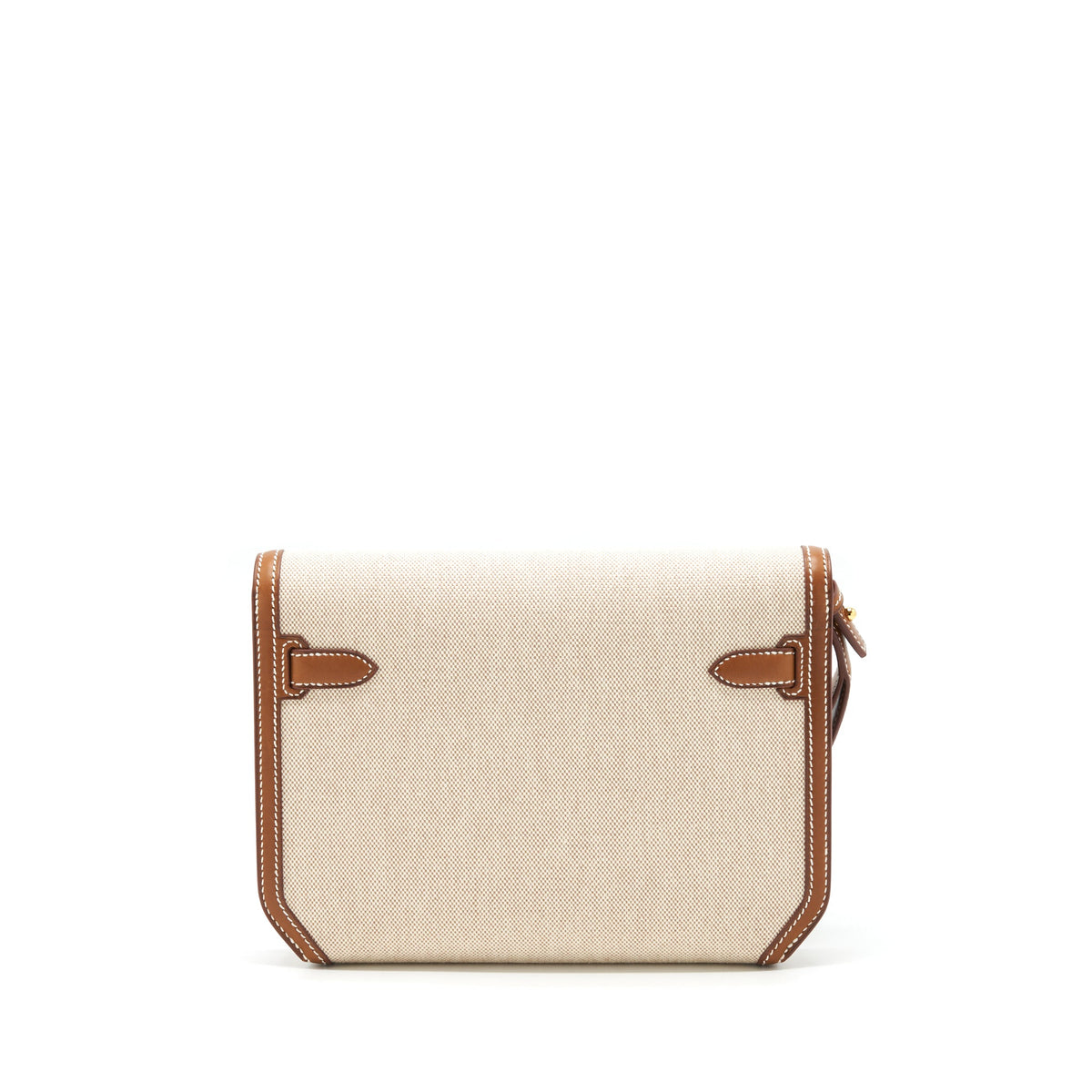 Hermes Pochette Kelly Depeches 25 Canvas/Barenia Leather Ecru Beige/ Fauve GHW