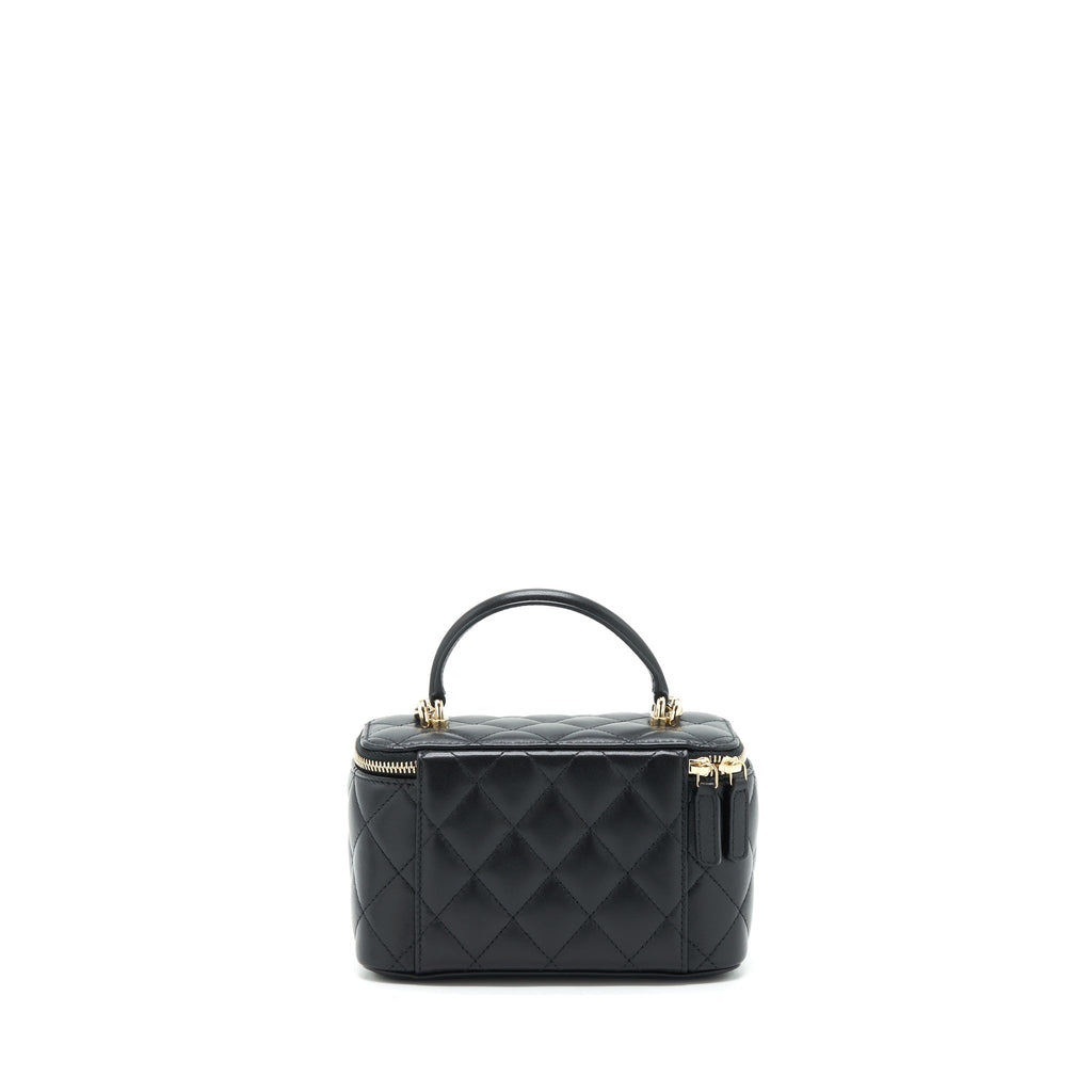 CHANEL TOP HANDLE LONG VANITY WITH CHAIN LAMBSKIN BLACK LGHW
