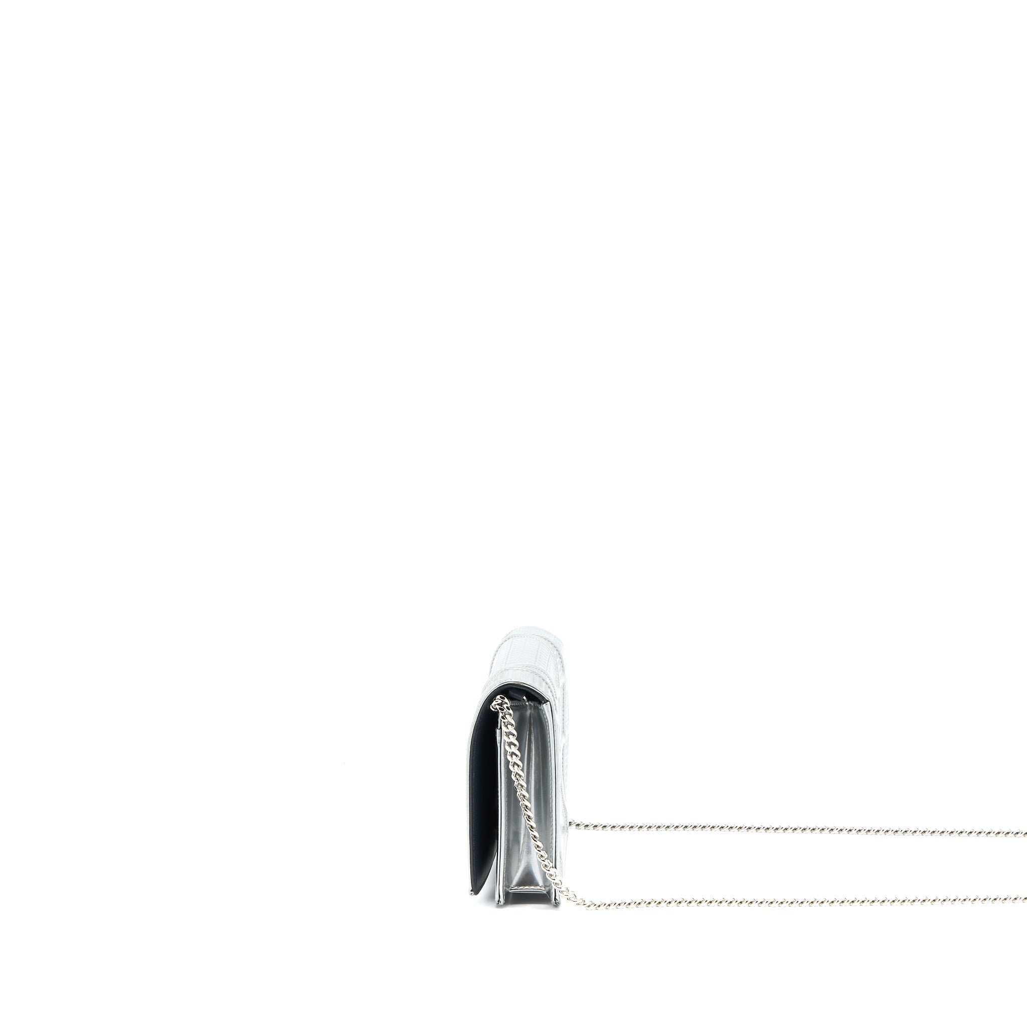 DIOR DIORAMA WALLET ON CHAIN PATENT METALLIC SILVER SHW
