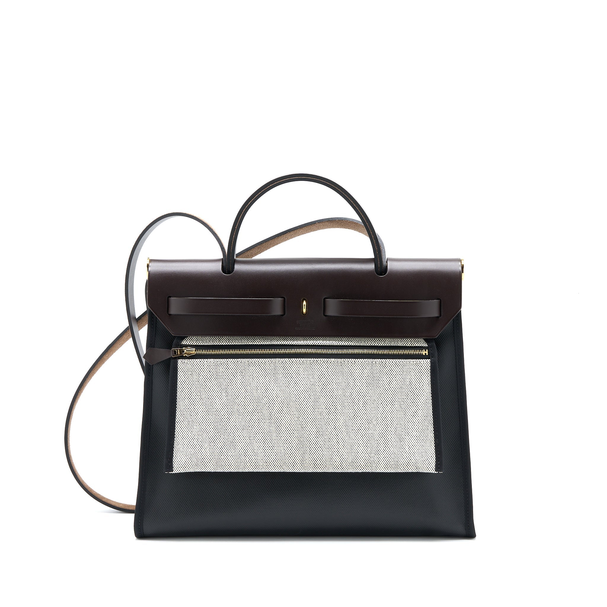 HERMES HERBAG 31 BERLINE CANVAS NOIR/ECRU-NOIR/EBENE GHW