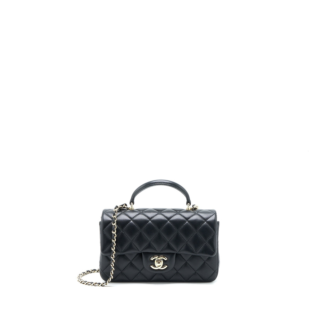 CHANEL TOP HANDLE MINI RECTANGULAR FLAP BAG LAMBSKIN BLACK LGHW (MICROCHIP)