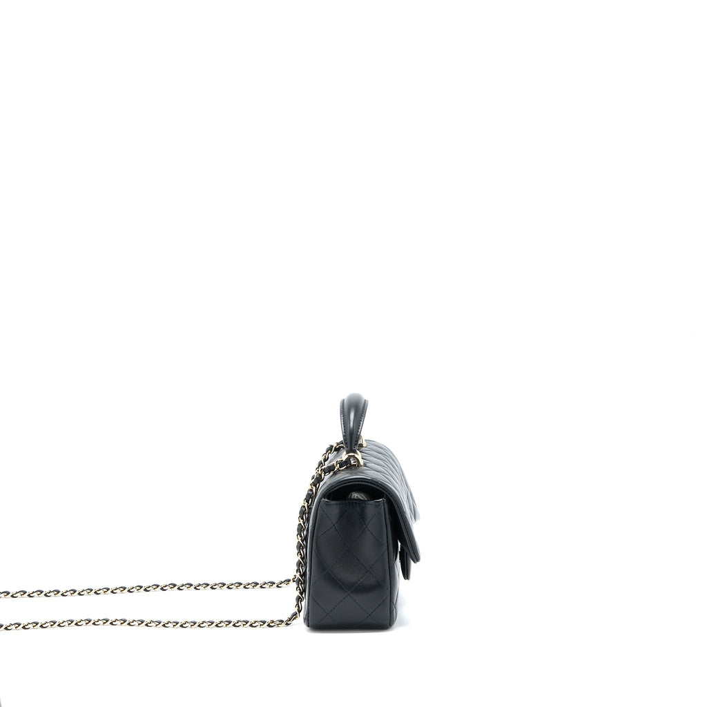 CHANEL TOP HANDLE MINI RECTANGULAR FLAP BAG LAMBSKIN BLACK LGHW (MICROCHIP)