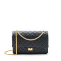 CHANEL 2.55 226 REISSUE MEDIUM DOUBLE FLAP BAG CALFSKIN BLACK RUTHENIUM GOLD HARDWARE