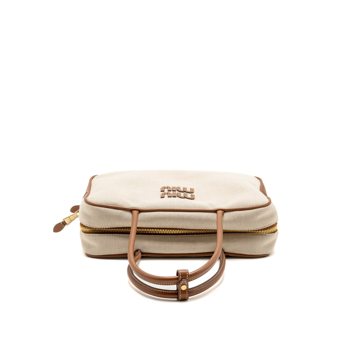 Miu Miu Large Beau Bag Canvas/Leather Beige/Brandy GHW