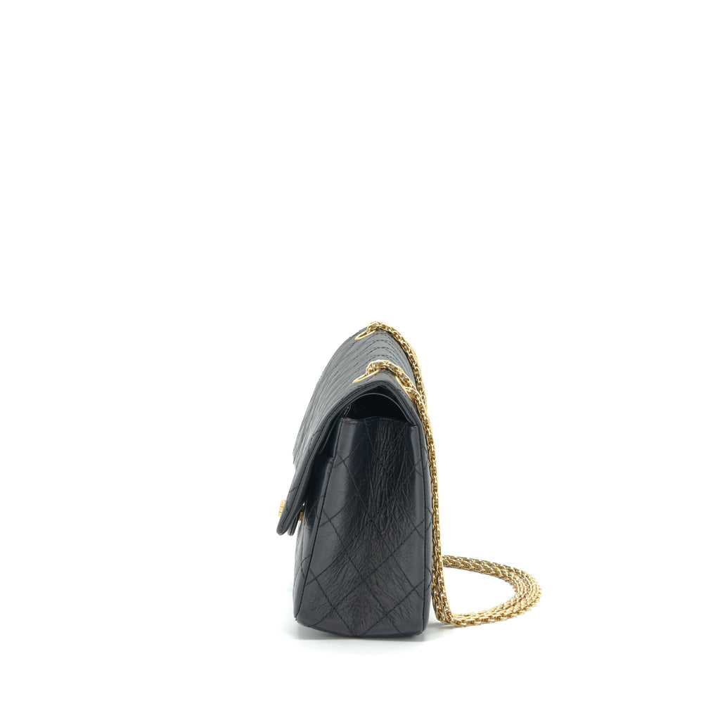 CHANEL 2.55 226 REISSUE MEDIUM DOUBLE FLAP BAG CALFSKIN BLACK RUTHENIUM GOLD HARDWARE