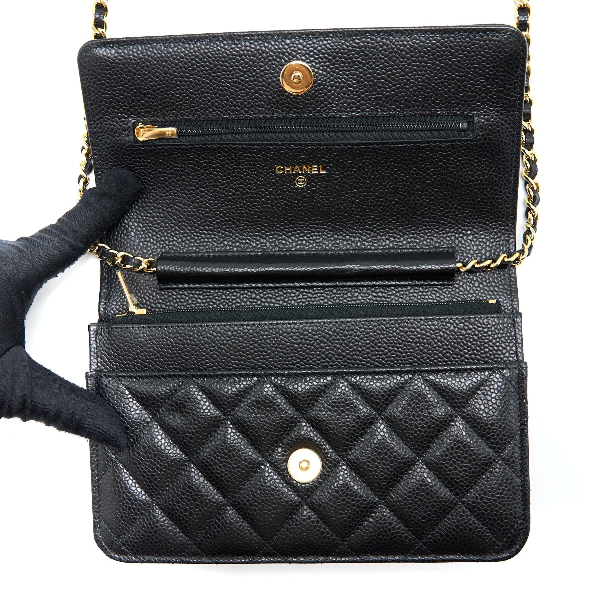 CHANEL CLASSIC WALLET ON CHAIN CAVIAR BLACK GHW (MICROCHIP)
