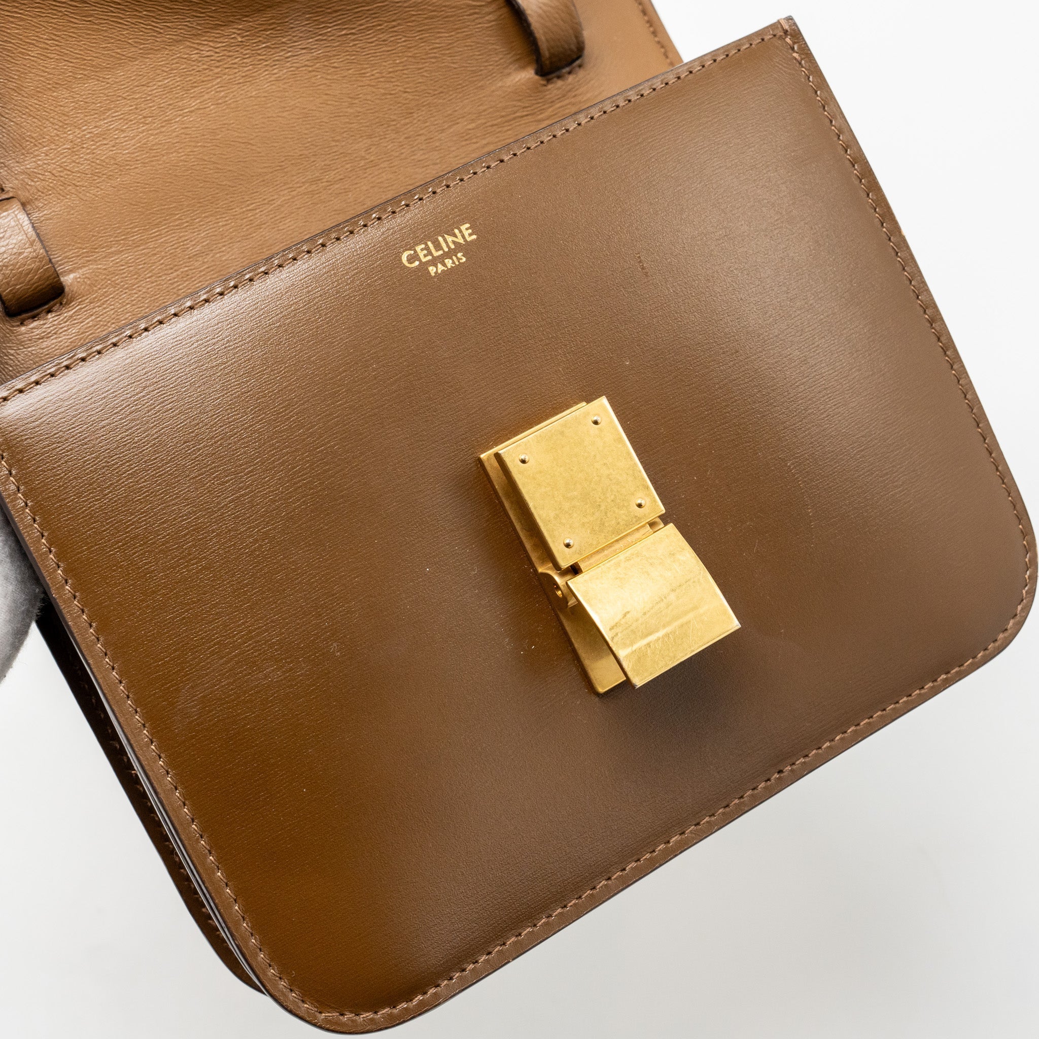 CELINE TEEN CLASSIC BOX BAG CALFSKIN CAMEL GHW