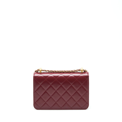 CHANEL 21A MEDIUM GOLD CRUSH FLAP BAG CALFSKIN NC635 BURGUNDY GHW (MICROCHIP)