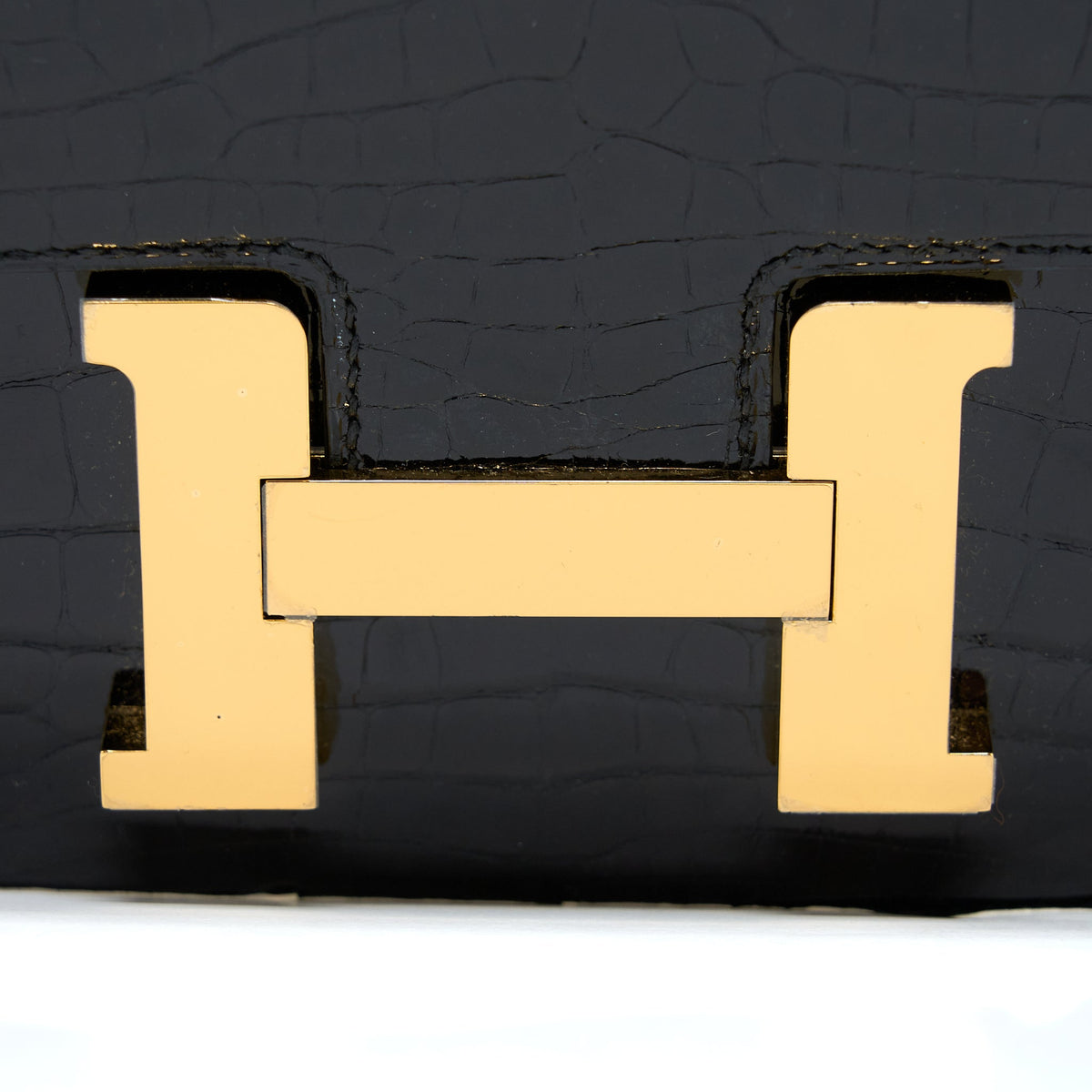 Hermes Constance 24 Shiny Alligator Leather Black GHW