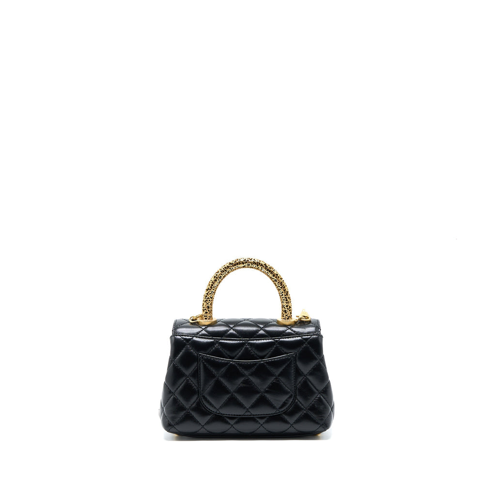 CHANEL 22A MINI COCO HANDLE WITH DETAILED LETTER HANDLE CALFSKIN BLACK BRUSHED GHW (MICROCHIP)