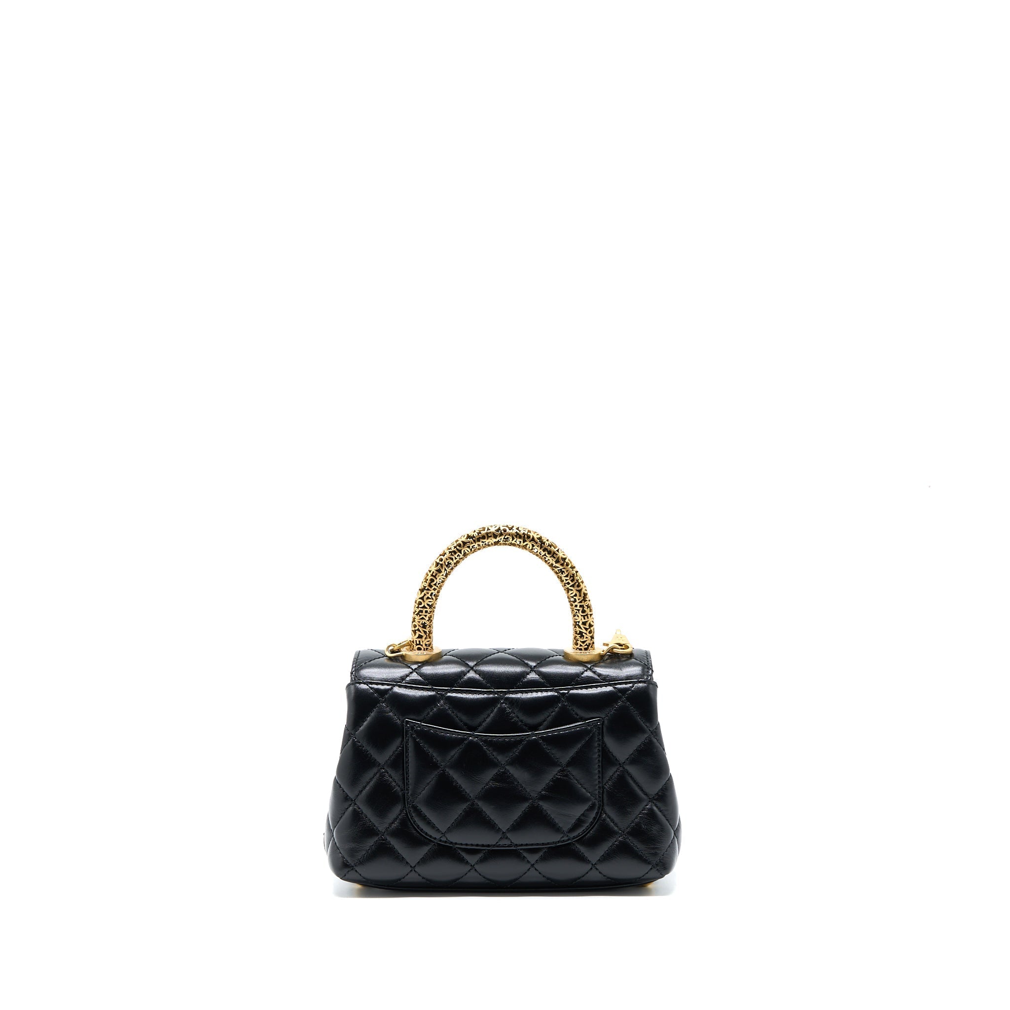 CHANEL 22A MINI COCO HANDLE WITH DETAILED LETTER HANDLE CALFSKIN BLACK BRUSHED GHW (MICROCHIP)
