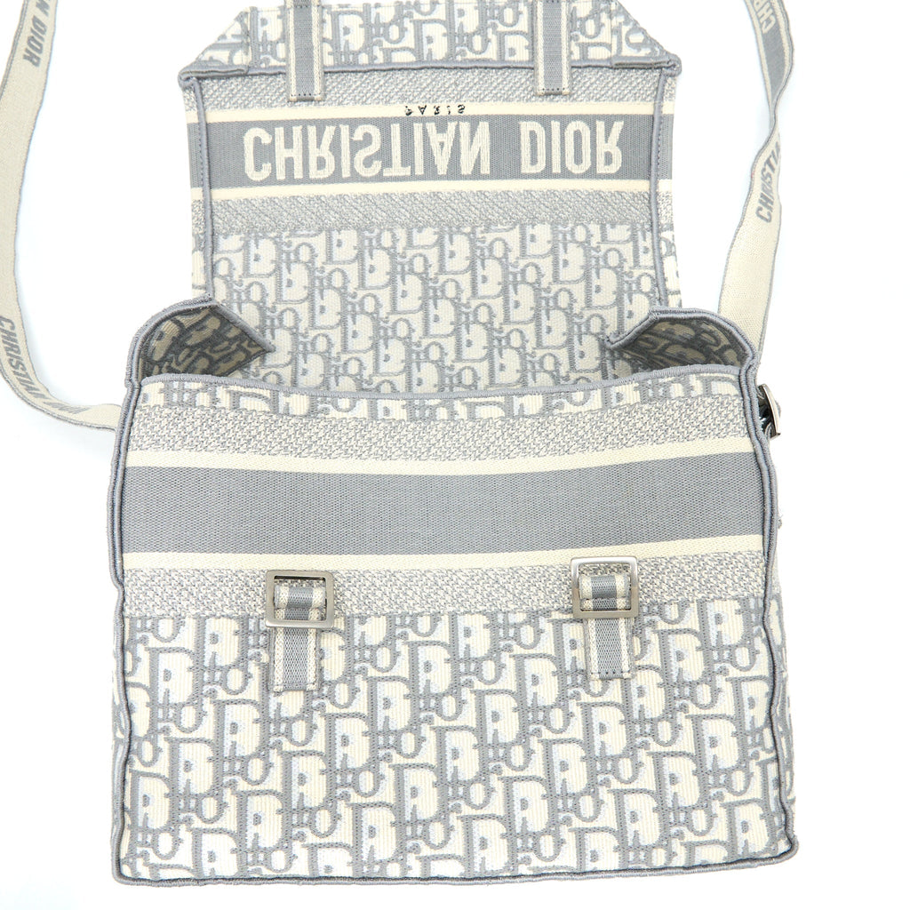 DIOR DIORCAMP MESSENGER BAG OBLIQUE EMBROIDERY LIGHT GREY SHW