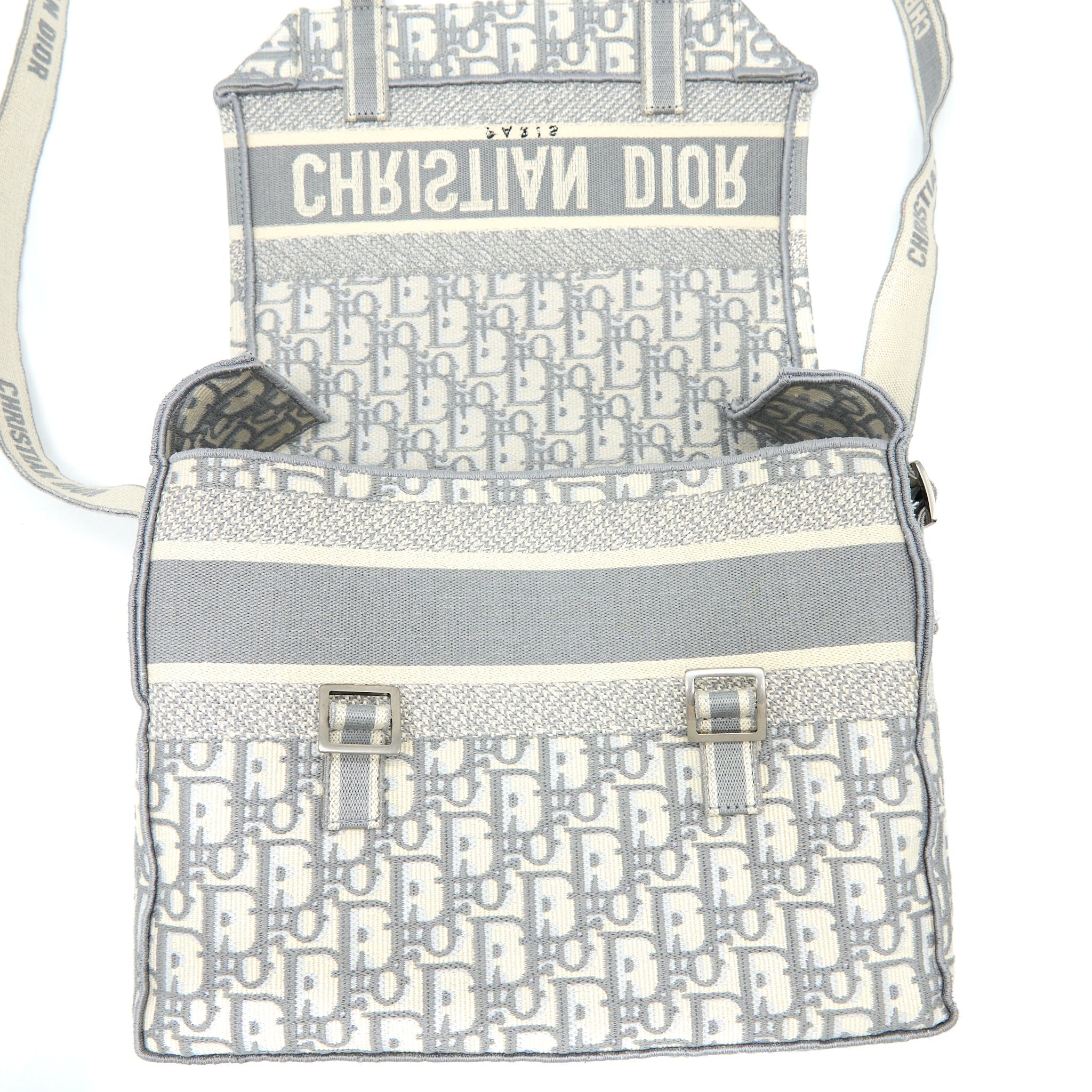 DIOR DIORCAMP MESSENGER BAG OBLIQUE EMBROIDERY LIGHT GREY SHW