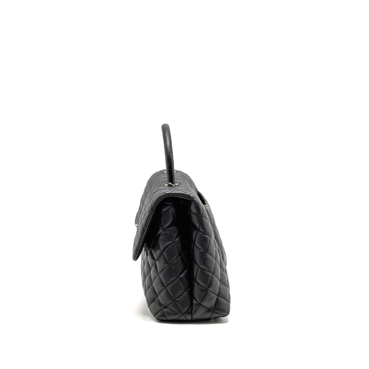Chanel Large Coco Handle Flap Bag Lizard Embossed Handle Caviar Black Ruthenium Hardware