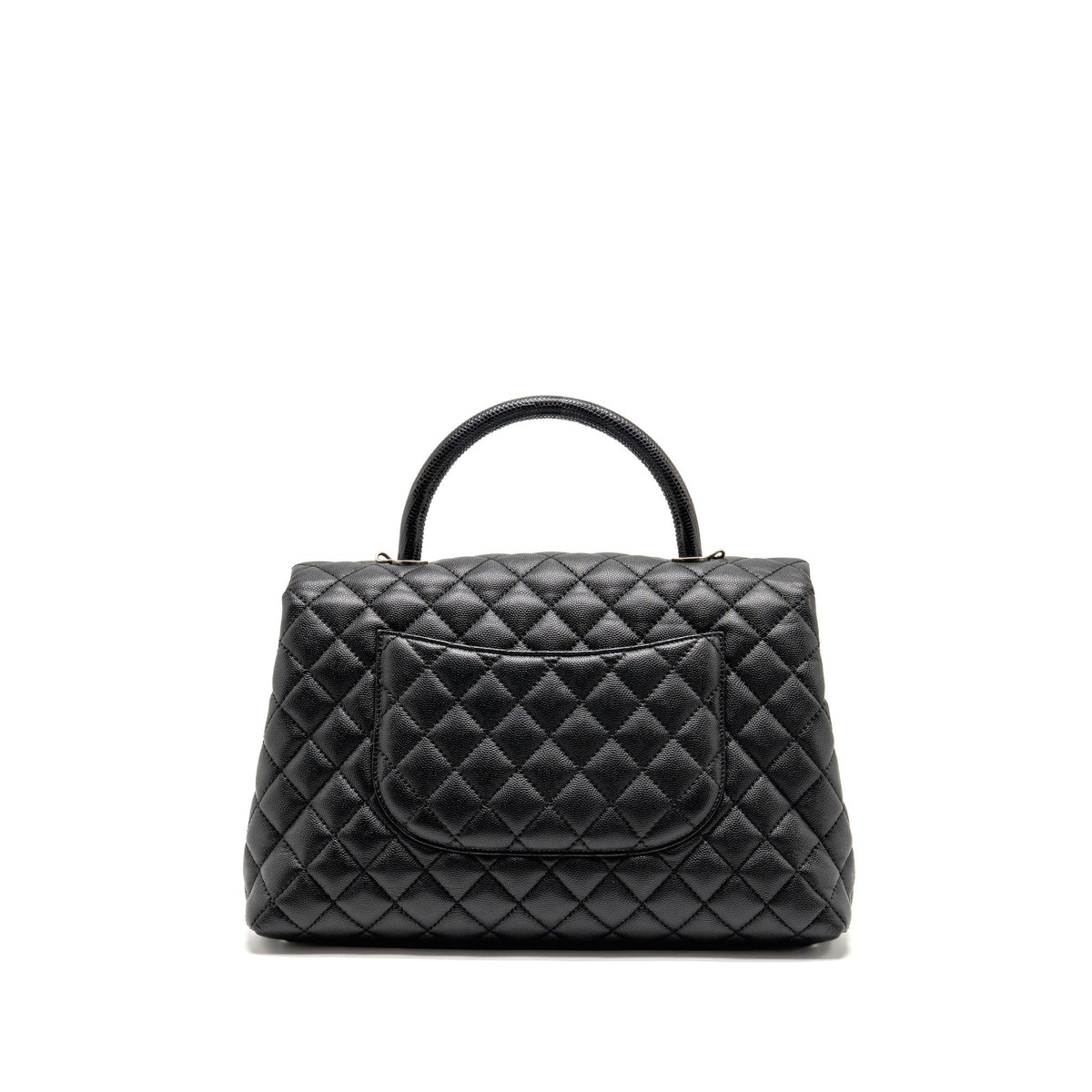 Chanel Large Coco Handle Flap Bag Lizard Embossed Handle Caviar Black Ruthenium Hardware