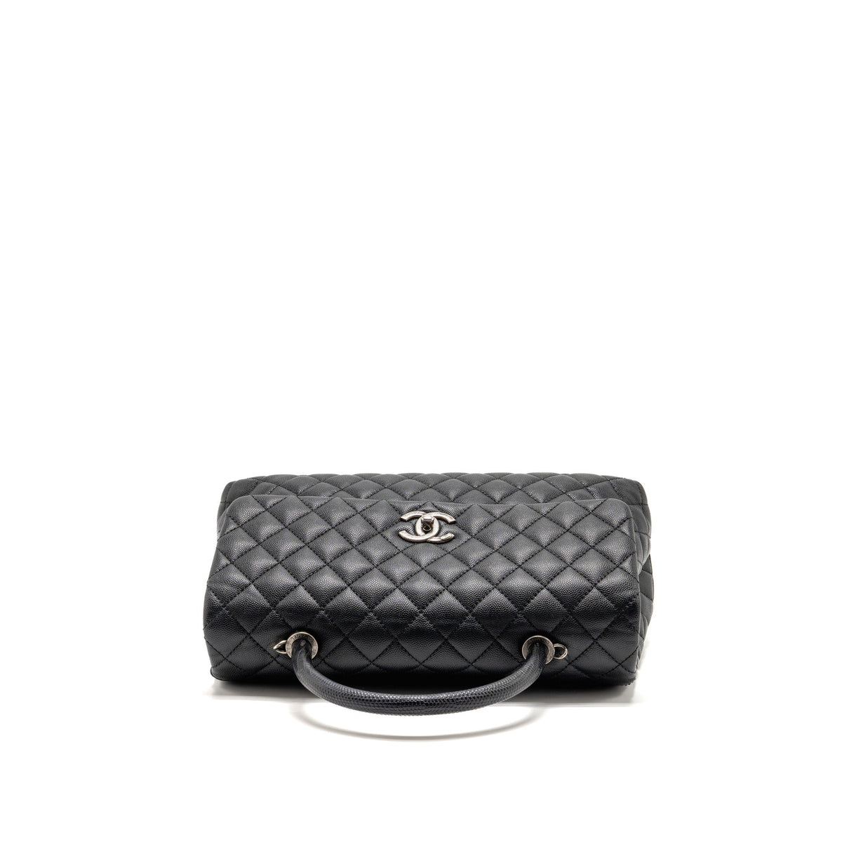 Chanel Large Coco Handle Flap Bag Lizard Embossed Handle Caviar Black Ruthenium Hardware