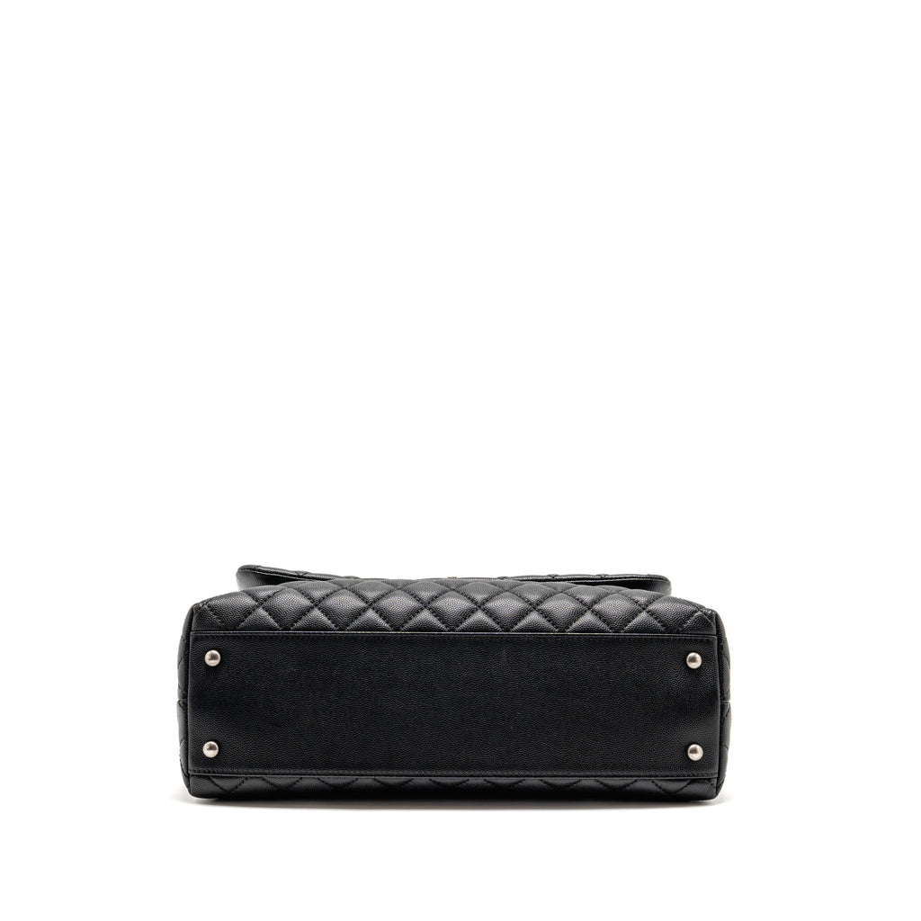 Chanel Large Coco Handle Flap Bag Lizard Embossed Handle Caviar Black Ruthenium Hardware