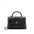 Chanel Large Coco Handle Flap Bag Lizard Embossed Handle Caviar Black Ruthenium Hardware