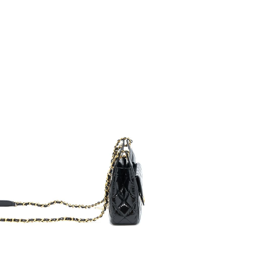 CHANEL 23C SMALL HOBO BAG SHINY CALFSKIN BLACK BRUSHED GHW (MICROCHIP)