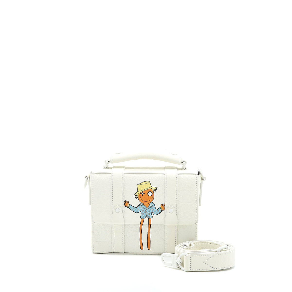 LOUIS VUITTON SCARECROW PRINTED FLAP BAG CALFSKIN WHITE WITH WHITE HARDWARE