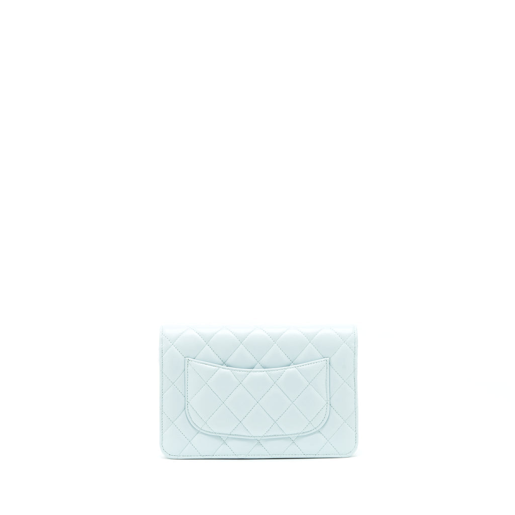 CHANEL RIBBON WALLET ON CHAIN LAMBSKIN LIGHT BLUE LGHW