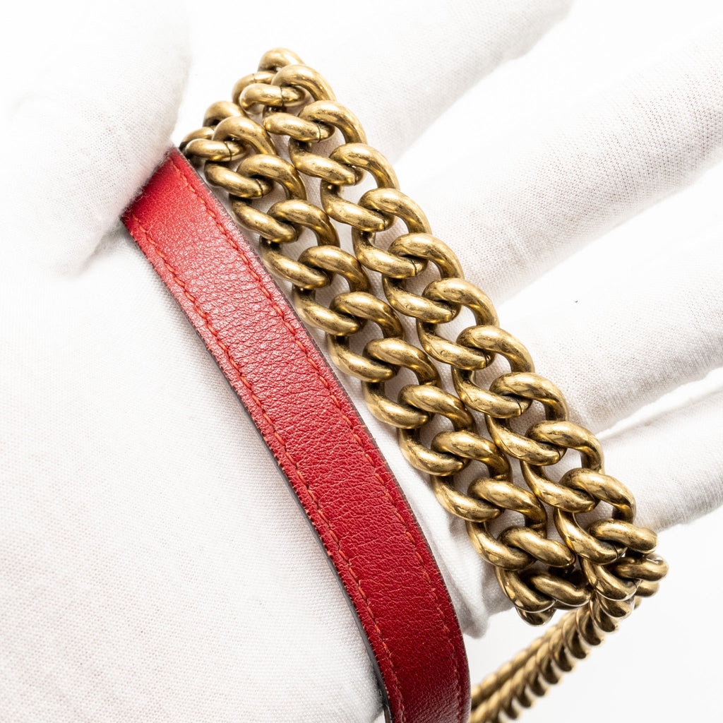 GUCCI SMALL GG MARMONT BAG VELVET RED GHW