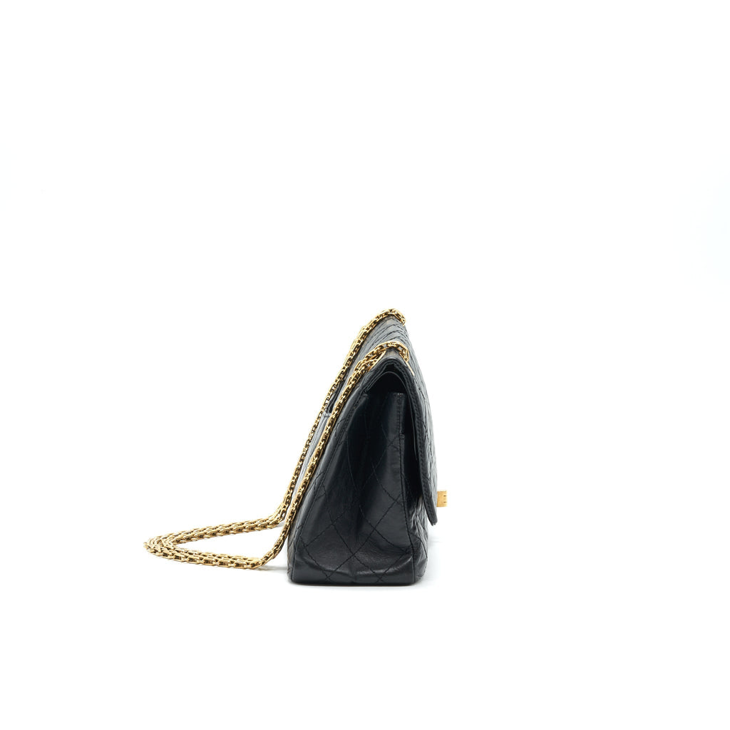 CHANEL 2.55 226 REISSUE FLAP BAG AGED CALFSKIN IN BLACK GHW