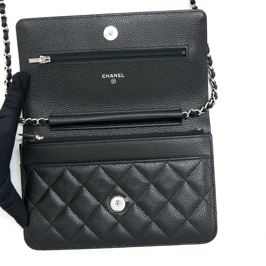 CHANEL CLASSIC WALLET ON CHAIN CAVIAR BLACK SHW (MICROCHIP)