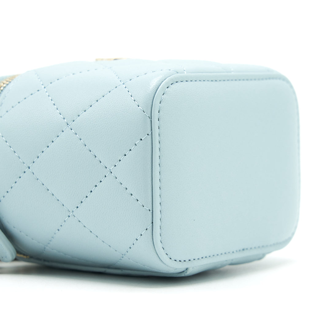 CHANEL 22S MINI TOP HANDLE VANITY CASE LAMBSKIN LIGHT BLUE LGHW