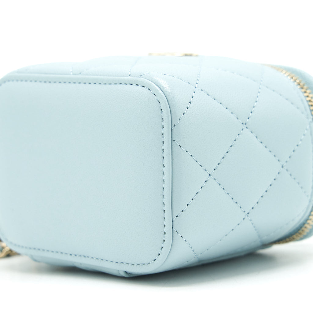 CHANEL 22S MINI TOP HANDLE VANITY CASE LAMBSKIN LIGHT BLUE LGHW