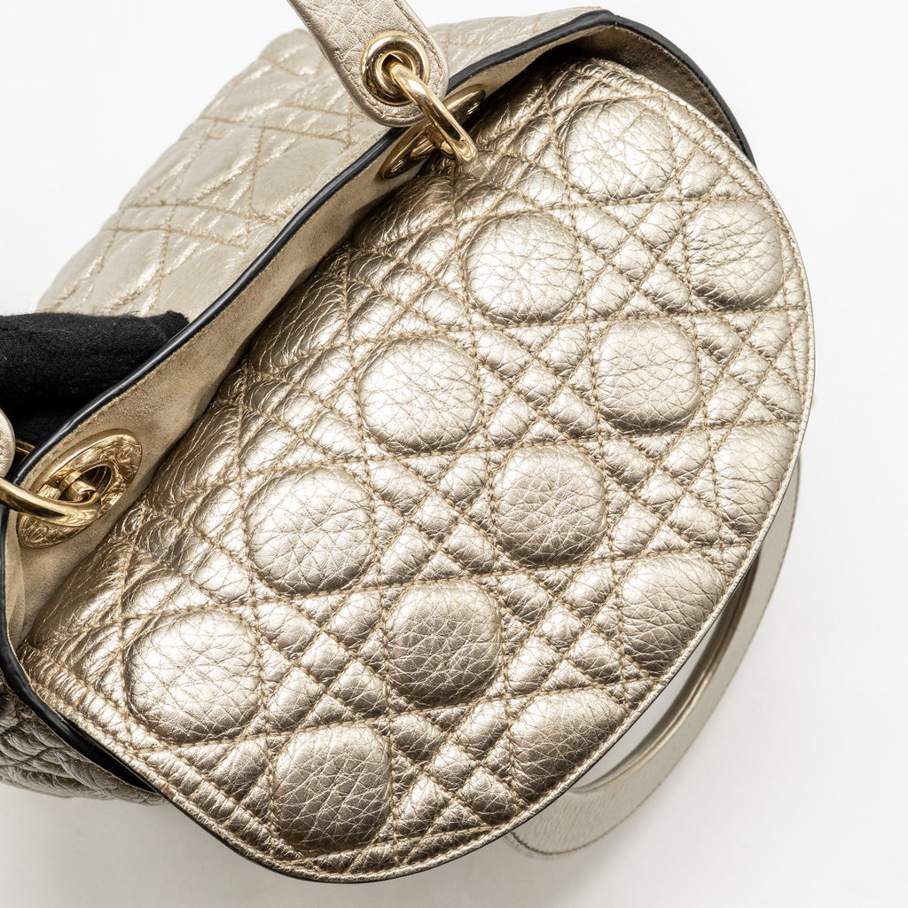 DIOR MEDIUM LADY DIOR CANNAGE CALFSKIN METALLIC GOLD LGHW