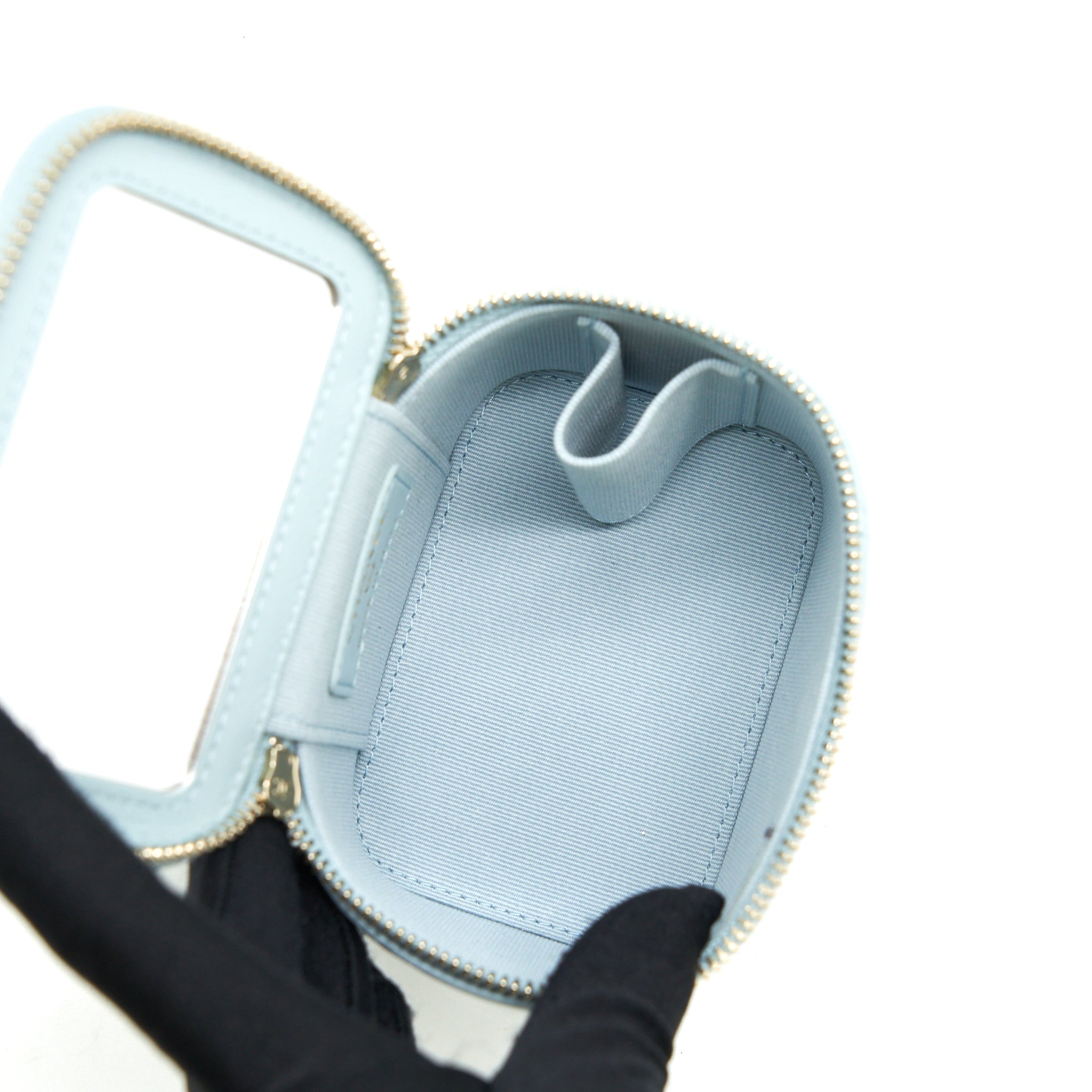 CHANEL 22S MINI TOP HANDLE VANITY CASE LAMBSKIN LIGHT BLUE LGHW