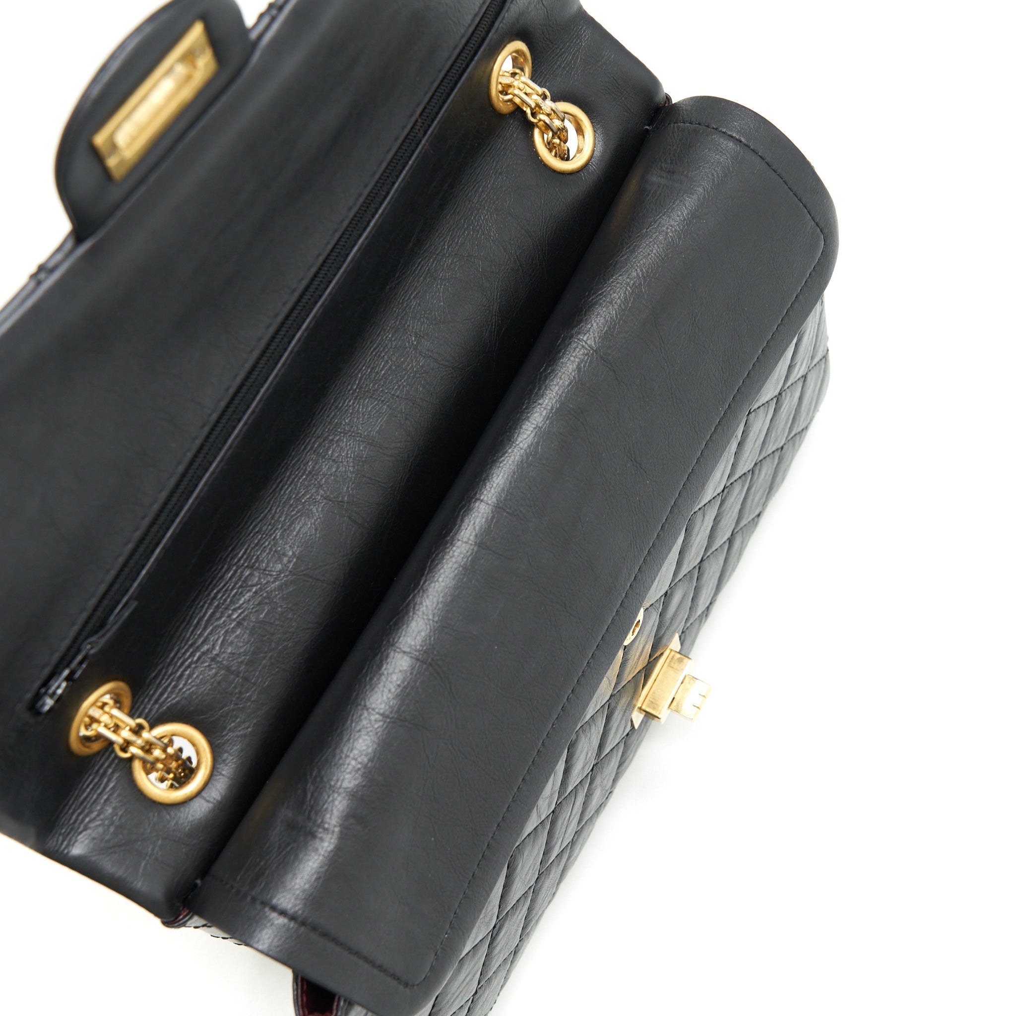 CHANEL 2.55 226 REISSUE MEDIUM DOUBLE FLAP BAG CALFSKIN BLACK RUTHENIUM GOLD HARDWARE