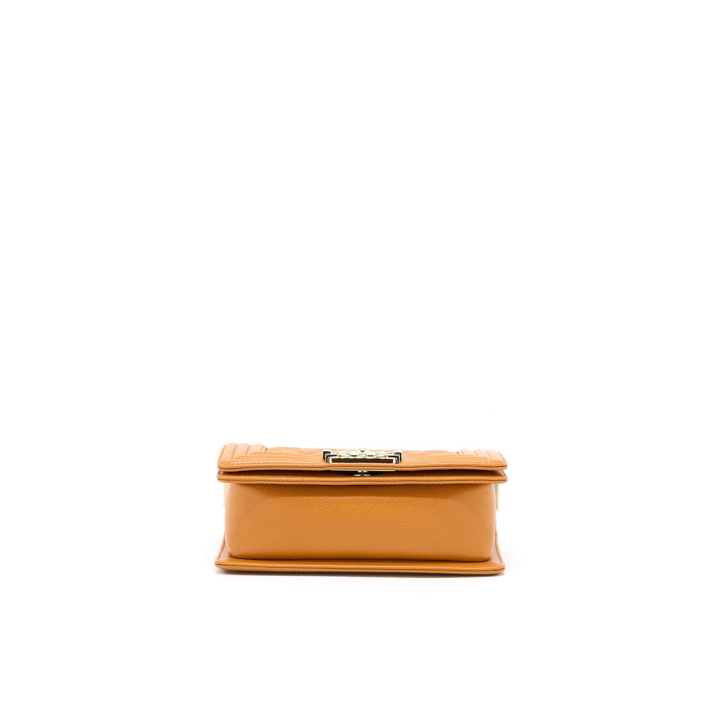 CHANEL SMALL BOY BAG CAVIAR 21A NC630 CARAMEL LGHW (MICROCHIP)