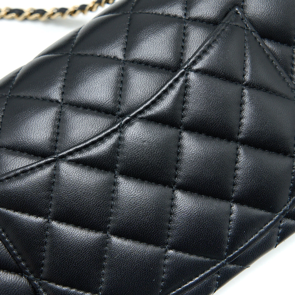 CHANEL TOP HANDLE MINI RECTANGULAR FLAP BAG LAMBSKIN BLACK LGHW (MICROCHIP)
