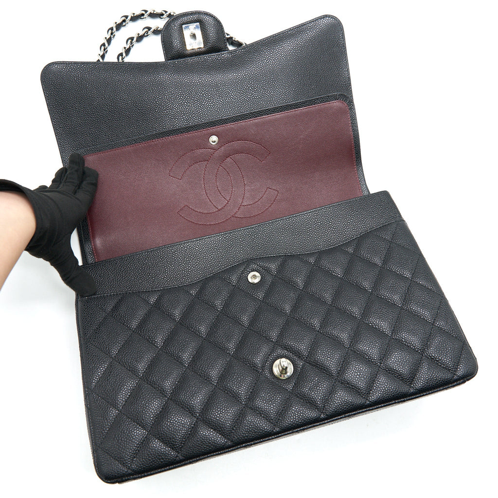 CHANEL CAVIER CLASSIC MAXI DOUBLE FLAP BAG BLACK SHW