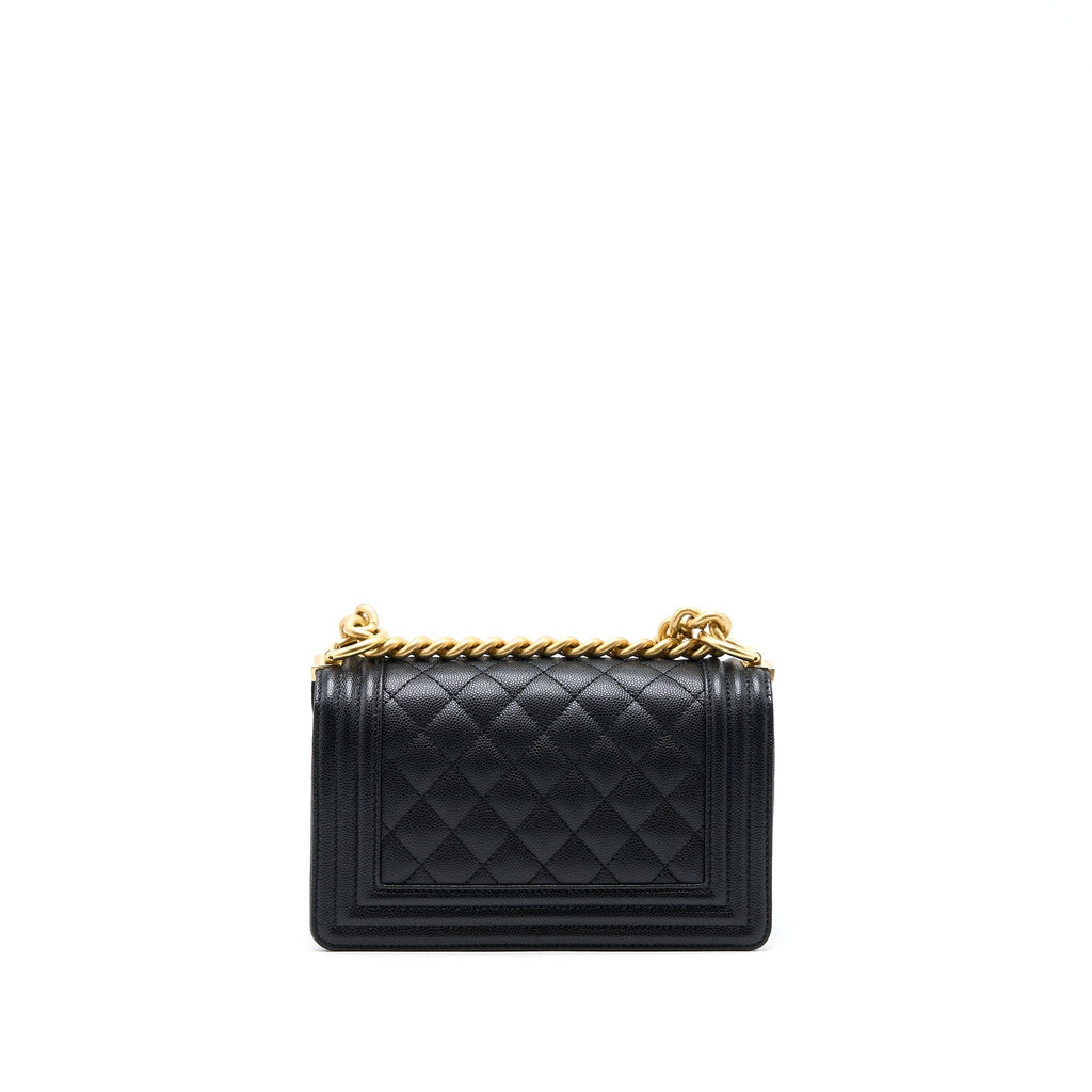 CHANEL SMALL BOY BAG CAVIAR BLACK WITH BRUSHED GHW(MICROCHIP)