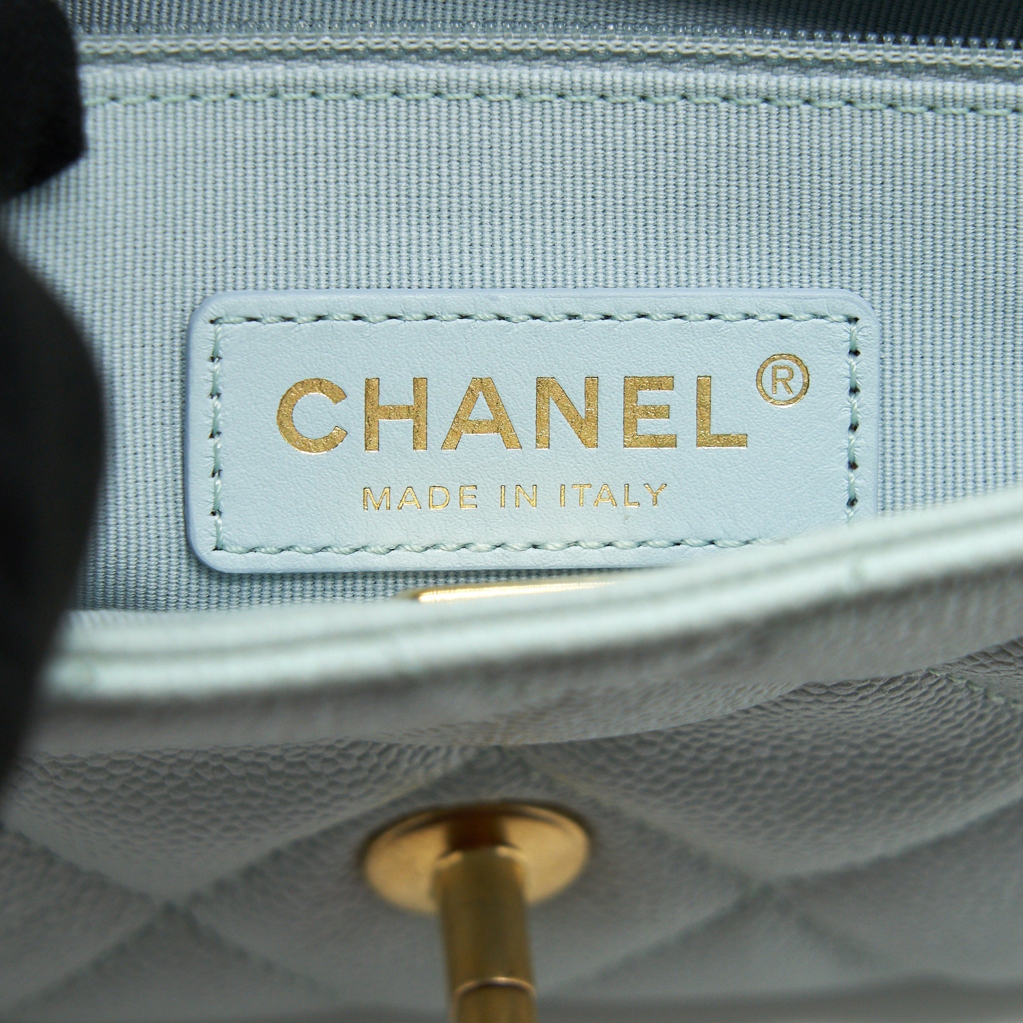CHANEL 21K MY PERFECT MINI FLAP BAG CAVIAR IRIDESCENT PASTEL GREEN GHW (MICROCHIP)