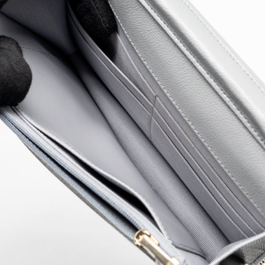 CHANEL CLASSIC WALLET ON CHAIN CAVIAR LIGHT GREY LGHW (MICROCHIP)