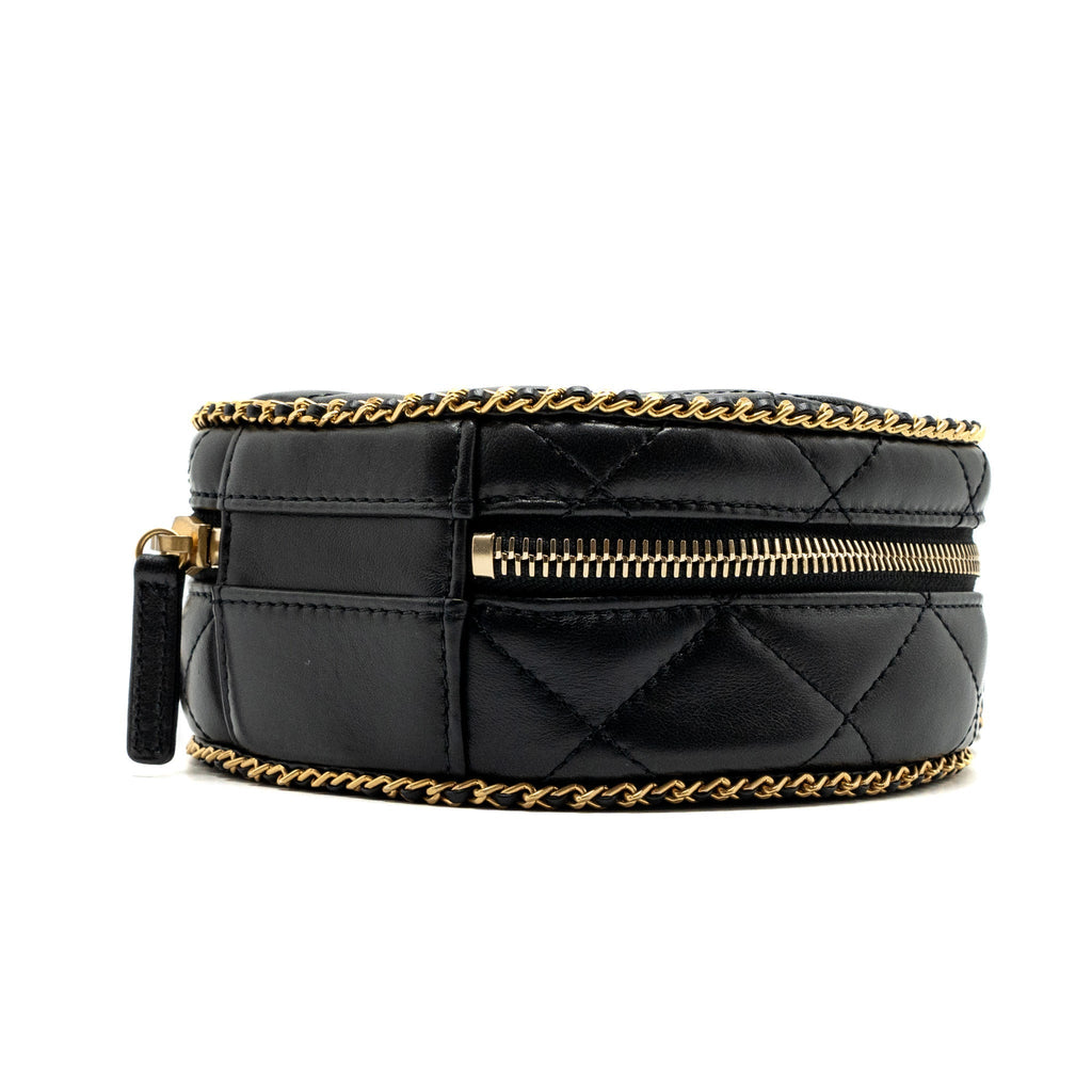 CHANEL ROUND VANITY WITH CHAIN LAMBSKIN BLACK GHW (MICROCHIP) NO