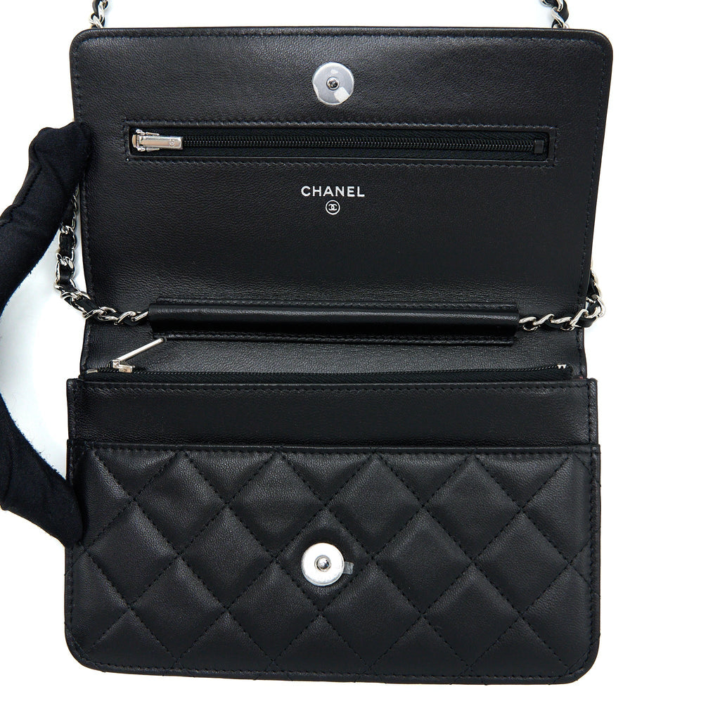 CHANEL CLASSIC WALLET ON CHAIN LAMBSKIN BLACK SHW (MICROCHIP)
