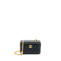 CHANEL 22K GOLD PILLAR ADJUSTABLE CHAIN LONG VANITY LAMBSKIN BLACK GHW (MICROCHIP)
