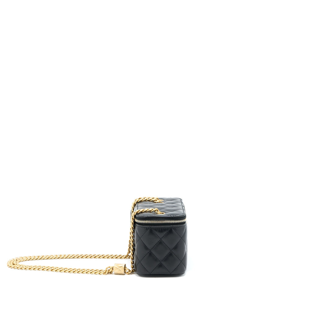 CHANEL 22K GOLD PILLAR ADJUSTABLE CHAIN LONG VANITY LAMBSKIN BLACK GHW (MICROCHIP)